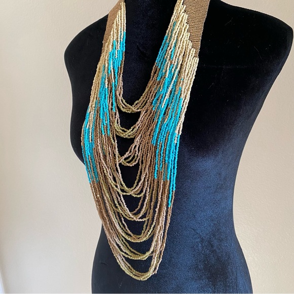 Drape Bead Necklace, Gold Turquoise, 22in - Picture 3 of 14
